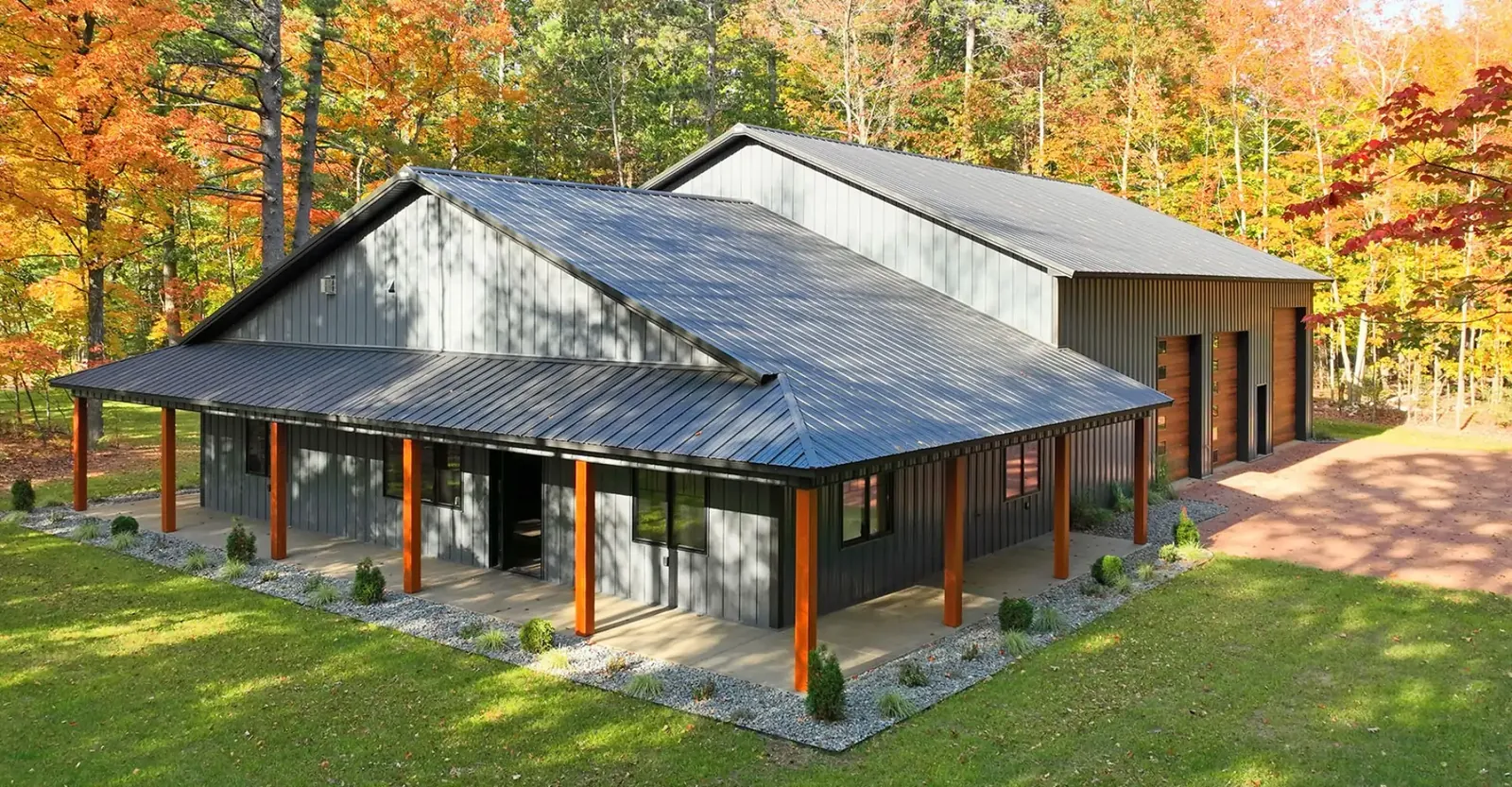 Steel building with a wraparound porch