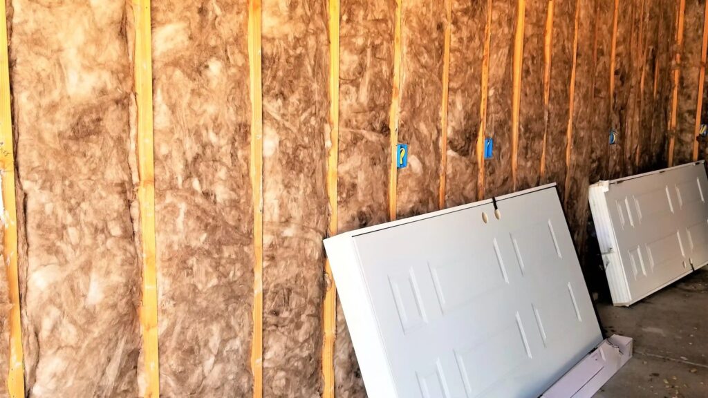 Fiberglass batt insulation installed between wall studs before drywall