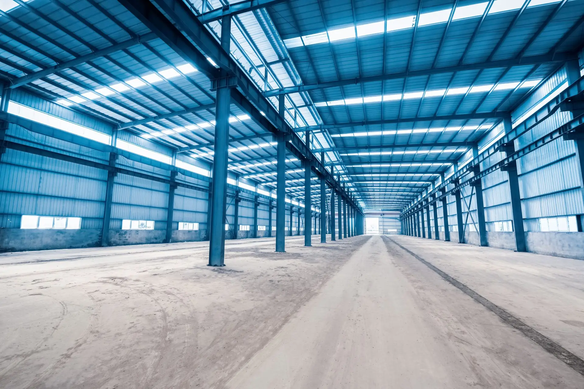 Interior of a steel building under construction